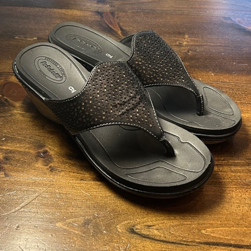 Dr. Scholl's Wedge Sandals 9 Black Advanced Comfort Summer Shoes Orthopedic
